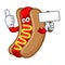 Hotdog mascot cartoon illustration give thumb up hold blank sign