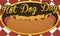 Hotdog and Square Tablecloth for Hot Dog Day Event, Vector Illustration