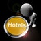 Hotel booking online concept icon mains reserving a room through the internet - 3d illustration