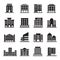 Hotel Building, Office tower, Building icons set illustration