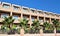 Hotel building and palms in Kemer city street, Antalya, Turkey