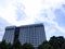 Hotel building viewed from below angle in Jakarta, Indonesia