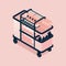 Hotel cart with towels and bottles isometric. 3d illustration good for housekeeping room service