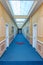 Hotel corridor in beige and blue colours