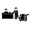 hotel desk clerk and gues with luggage icon image