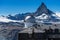 Hotel in Gornergrat with the Matterhorn mountain in background at Swiss Alps, Valais, Switzerland