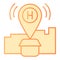 Hotel gps flat icon. Hotel location orange icons in trendy flat style. Map pin with house gradient style design