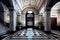 a hotel with a grand, sweeping entrance and marble flooring