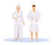 Hotel guests wearing bathrobes flat color vector illustration