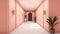 Hotel hallway in trendy Peach color. Minimalist style. Ideal for hotel design, luxury apartment complexes, hospitality