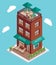 Hotel icon in vector isometric style. Illustration in flat 3d design. Hotel building isolated element. City urban