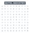 Hotel industry vector line icons set. Hotel, Industry, Accommodation, Rooms, Rates, Reservation, Booking illustration