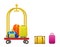 Hotel luggage cart vector with colorful baggage, backpack, bag, briefcase, Luggage trolley