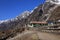 Hotel in Mundu. View down the Langtang valley, Nepal.