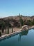 Hotel outdoors swimming pool in Africa. Sunset or sunrise.