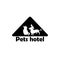 Hotel for pets black and white logo of dog cat and parrot under the roof isolated in simple style on a white background