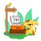 Hotel for pets- cat and dog with suitcases. Illustration on a white background with text.