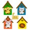 Hotel for pets - vector illustration. Set of four animal houses