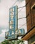 Hotel Plaza sign on Route 66, in Joliet, Illinois