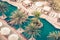 Hotel Poolside with Parasols and Palms