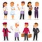 Hotel professions people workers happy receptionist standing at hotel counter and cute characters in uniform reservation