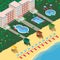 Hotel resort vector 3d isometric illustration. Summer vcation and holiday travel design elements