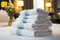 Hotel resorts bed adorned with a neatly folded white towel