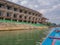 Hotel beside the river and Head of longtail boat on namsong river at vangvieng city Laos