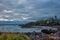 Hotel on the rocky shore of Pacific Ocean