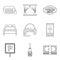 Hotel service icons set, outline style