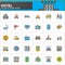 Hotel services and facilities line icons set, filled outline vector symbol collection, linear colorful pictogram pack. Signs, log