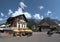 Hotel tables and old town hall in Swiss village of Flums