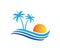 Hotel tourism holiday summer beach coconut palm tree vector logo design