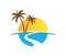 Hotel tourism holiday summer beach coconut palm tree vector logo design