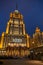 Hotel Ukraine Radisson Collection illuminated facade at night