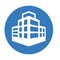 Hotel, warehouse, building icon. Blue color design