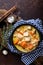 Hotpot, stew meat with vegetables in a cast-iron pot