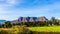 Hottentot-Holland Mountains surrounded by vineyards and farmland in the wine region of Stellenbosch