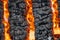 The hottest background. A fire blaze, heat and burning wood close-up