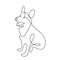 Hound dog hand drawing continuous line on white background. A cute dog is sitting on the ground single one line art minimalism