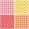 Houndstooth and polka dots seamless pastel yellow, pink and white vector pattern set