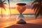 hourglass on a beach, summer accommodation concept with falling sand ai generative