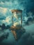 Hourglass in the clouds. Conceptual image of time passing.