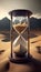 Hourglass filled with soil on the background of a desert landscape generative AI