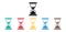 Hourglass. Hourglass icons. Sand glass icons for hour, time, clock and countdown. Black, green, red, yellow blue and brown symbols