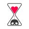 Hourglass icon with heart flowing into the skull