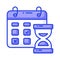 Hourglass with planner showing concept vector of project deadline, time and date icon