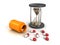 Hourglass and prescription bottle with medical pills