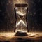 An hourglass with sand falling out of it, AI