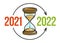 Hourglass sand watch with 2021 and 2022 year numbers vector illustration isolated.